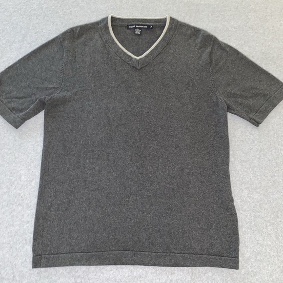 Club Monaco Sweater Men L Gray Short Sleeve V-Neck 100% Cotton Minimalist Knit - Picture 1 of 11